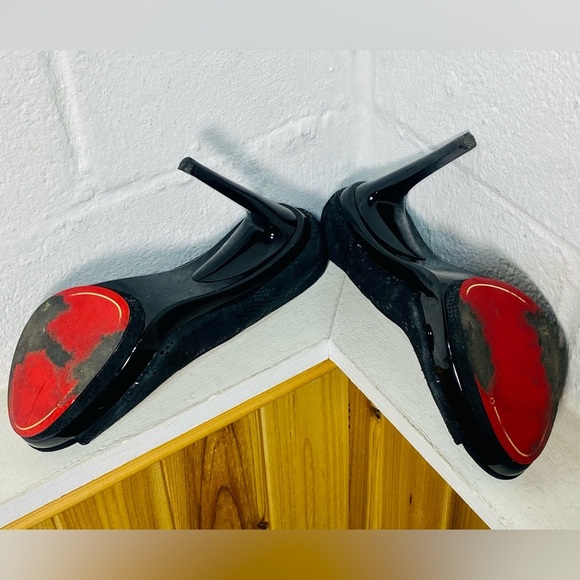 Charles Jourdan Black Leather Suede Open Toe Heels Size 8.5 - Picture 5 of 12